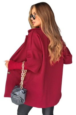 Palton supradimensionat Chic Dama, cu revere si maneca din tricot, Rosu, Marime S/M/L detaliu spate