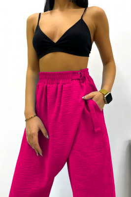 Pantaloni casual Amir, cu tur asimetric si croi Large , Roz