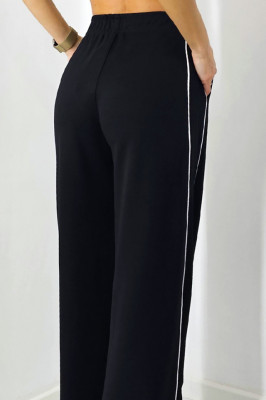 Pantaloni casual Sabyna, cu dungi laterale, banda elastica in talie si croiala wide leg 3
