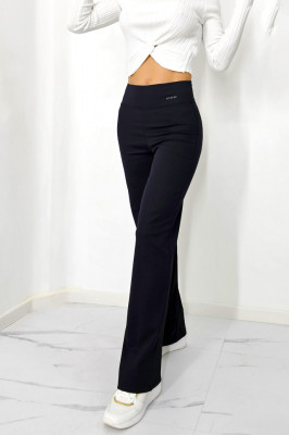 Pantaloni casual Aztech, cu aspect striat si croi evazat, Negru 2