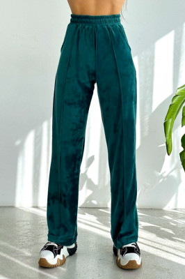Pantaloni de catifea Touch, croiala lejera cu dunga pe picior, Verde 4