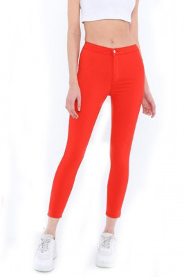 Pantaloni elastici talie medie Tina rosu-fata