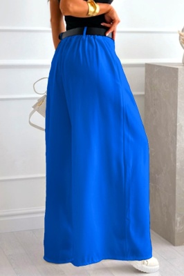 Pantaloni eleganti Ahmet, cu pense si curea inclusa, Albastru, Marime S/M/L 2