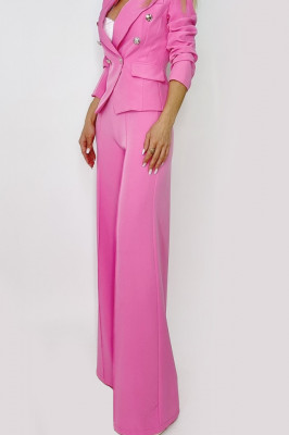 Pantaloni eleganti Belinda, evazati cu talie inalta, Roz4