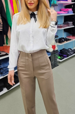 Pantaloni eleganti, ChicMe, cu talie inalta, Bej2