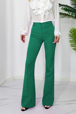 Pantaloni eleganti, Katte, croiala evazata si talie inalta, Verde2