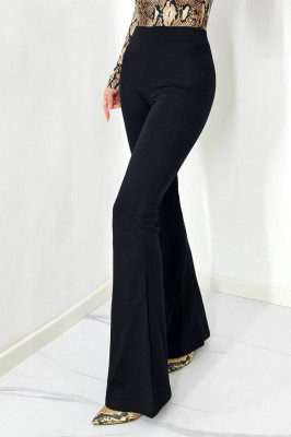 Pantaloni eleganti Tand, croi evazat si textura elastica, Negru 1