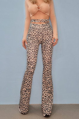 Pantaloni lejeri Sahara, cu talie inalta, Leopard3