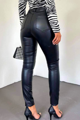 Pantaloni skinny push-up Regard, din piele ecologica, cu buzunare, Negru 2
