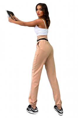 Pantaloni sport Frank, cu snur stilizat, logo si talie elastica oversize, Crem 6
