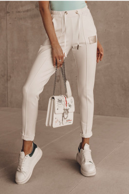 Pantaloni sport WeiLy, croiala conica si cusaturi evidentiate, Alb 1