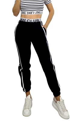 Pantaloni vatuiti cu bumbac, MOVEN Club si talie inalta, Negru