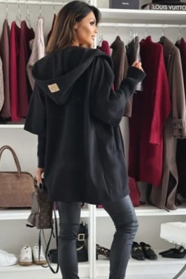 Pardesiu de dama Katiana, croi oversize si gluga, Negru, Marime universala poze spate