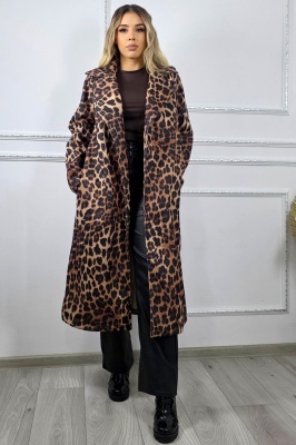 Pardesiu de dama Ophira animal print, cu textura medie, de tranzitie, BEJ Ghepard, Marime S/M