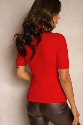 Pulover cu guler rulat Patrizia, si maneca scurta cu manseta rib, Rosu, Marime S/M poze spate