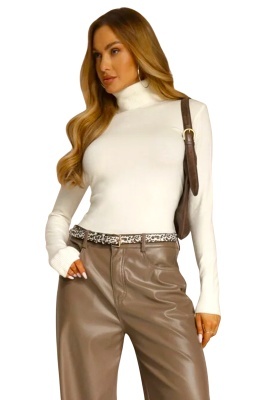 Pulover dama din tricot ARYA, cu guler rulat, ALB, Marime S/M