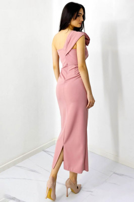 Rochie bandage de seara, ILona, cu detaliu floral detasabil, Peach Fuzz, Marime S/M spate