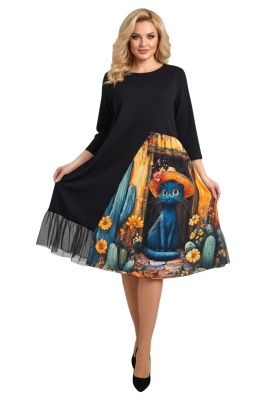 rochie asimetrica cu ilustratie artistica