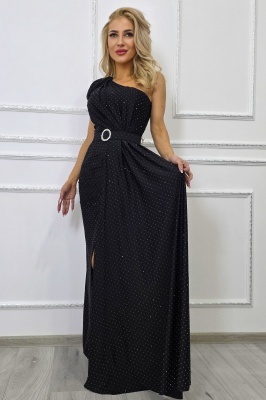 Rochie de ocazie VelaNORA, texturata integral cu micro-cristale si falduri, Negru, Marime S/M