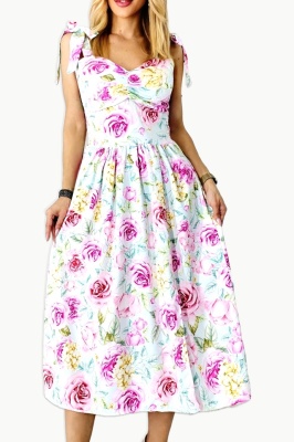 Rochie de vara Masha, cu imprimeu floral, Magenta Roses, Marime S/M detaliu