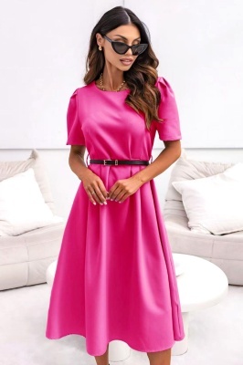 Rochie de vara ZALIA, croi bufant si curea subtire, Roz Fucsia, Marimea S/M