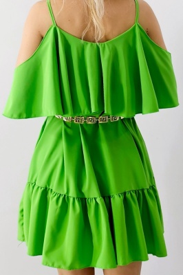 Rochie de zi StefANA, croiala scurta, decupata, cu volane, Verde deschis, Marime S/M/L 4