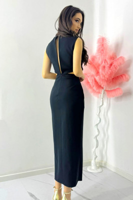 Rochie decupata Florys, croi lung cu slit, inchidere cu nasture la spate si detaliu floral oversize detasabil, Marime universala   spate