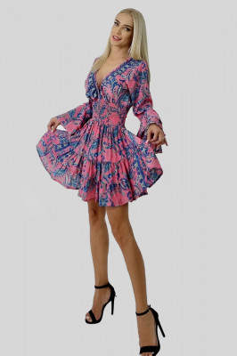 Rochie Genoveva, cu volane si decolteu adanc, Roz2