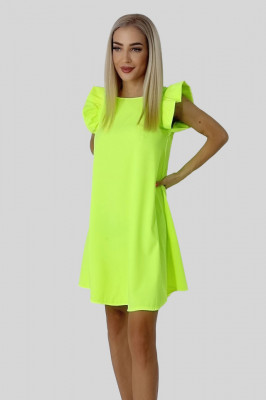 Rochie larga Azzuro, cu umeri bufanti si croiala in A, Galben fosforescent
