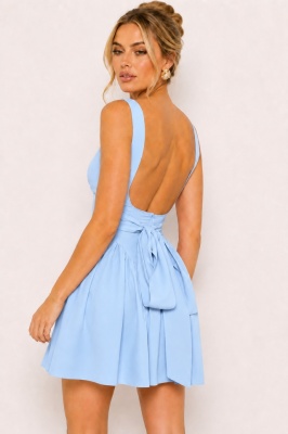 Rochie lejera de vara MARA baby blue, croiala babydoll si funda spate