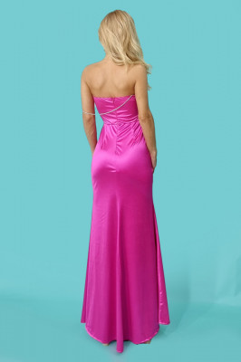 Rochie lunga Maria, cu corset si lant glitter, Roz2