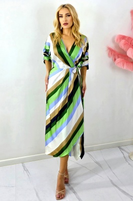 Rochie lunga satinata NALINI, cu cordon si aspect petrecut, Verde