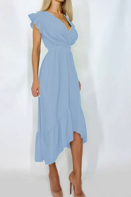 Rochie midi cu cordon in talie Bianca, Albastru deschis, Marimea S/M