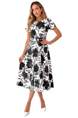 rochie midi cu imprimeu floral negru