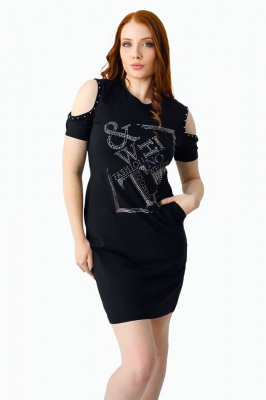 Rochie sport Karolyn, cu umerii cazuti si paiete, Negru