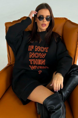 Rochie vatuita tip hanorac, IF NoT, croiala oversize, Negru 2