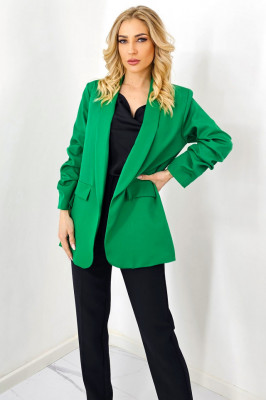 Sacou casual Adnana, cu revere rotunde si buzunare decorative, Verde deschis, Marime universala S/M