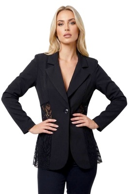 sacou dama negru cu panou decorativ