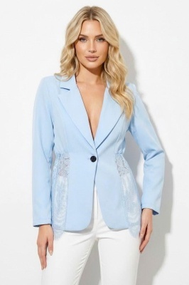 Sacou elegant Roselle, cu panou asimetric din dantela, Blue, Marime S/M
