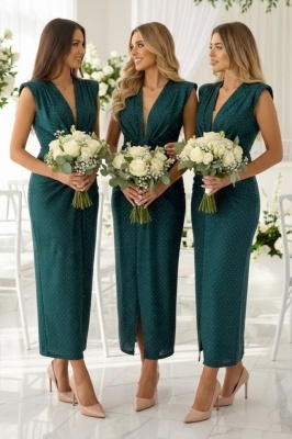 Set 4x Rochie de seara cu decolteu adanc, JHOSY, Verde inchis, Marime S/M
