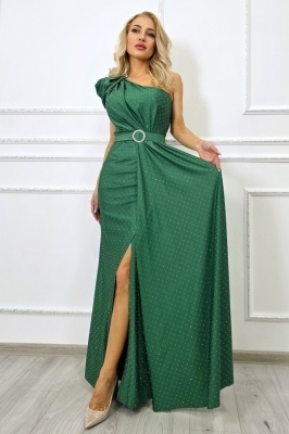 Rochie de seara VelaNORA, texturata integral cu micro-cristale si falduri, Verde, Marime S/M set de 5 bucati