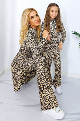  Set casual mama/fiica Agathea, pantaloni tetra evazati si bluza lunga asimetrica, Animal print 2