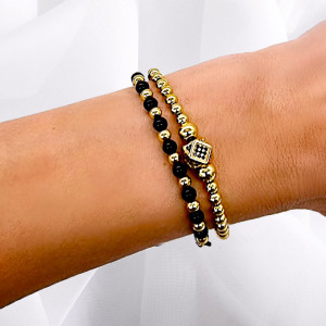 Set Diamond, doua bratari unisex, cu bile din inox si cristale de zirconiu1