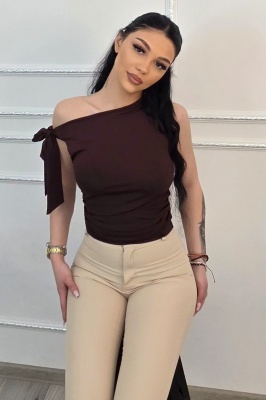 Top elegant Camell, cu legare laterala si falduri, MARO