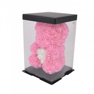 Ursulet Floral din Trandafiri de spuma cu inima, in cutie cu funda, 25 cm 3
