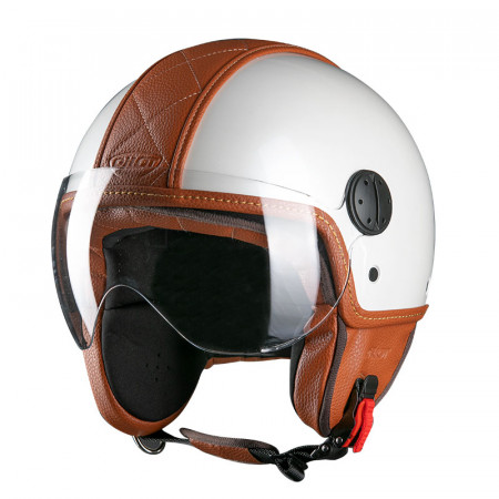 PILOT - Casca Open-face PELLE - alb / maro, M