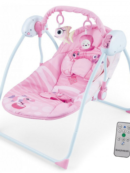 Balansoar electric bebe, cu telecomanda si melodii incluse, A2, roz