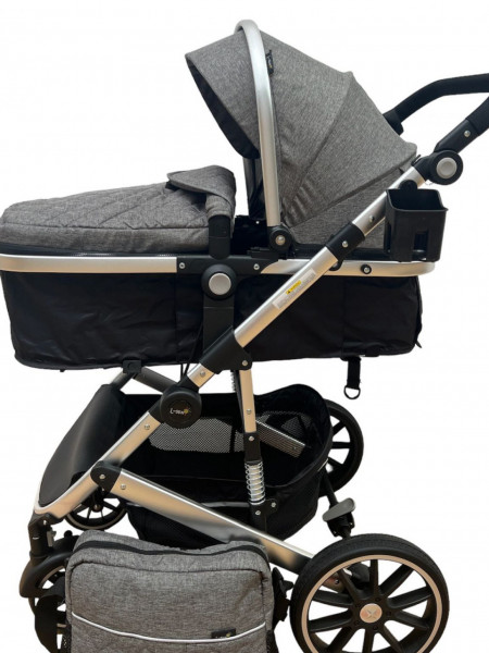 Carucior 2 in 1, cu suspensii, reversibil, cu geanta, T1,gri