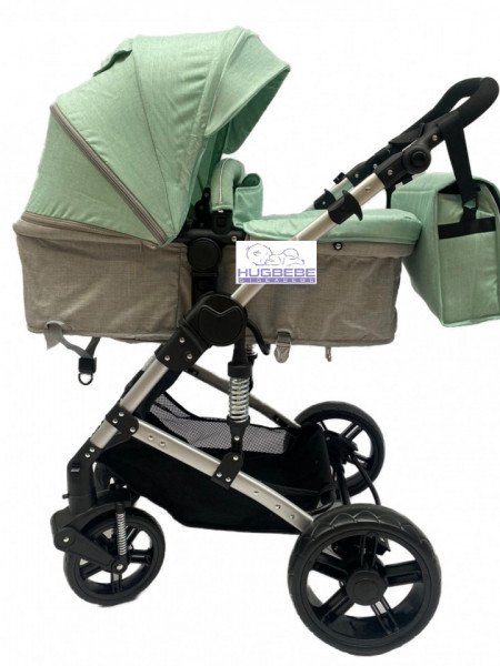 Carucior 2 in 1, reversibil, cu suspensii si geanta cadou F6 - vernil
