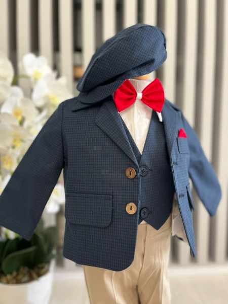 Costum de botez Grey Blu,, sezon primavara-toamna, 0-9 luni, bleumarin/crem